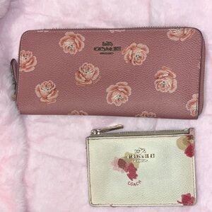 Coach Pink Floral Zip Wallet with Cream Card Pouch
